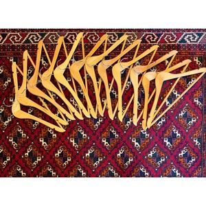 Lot of 12 Wooden Suit Hangers with Pants Bar 17" Notched Natural Finish EUC
